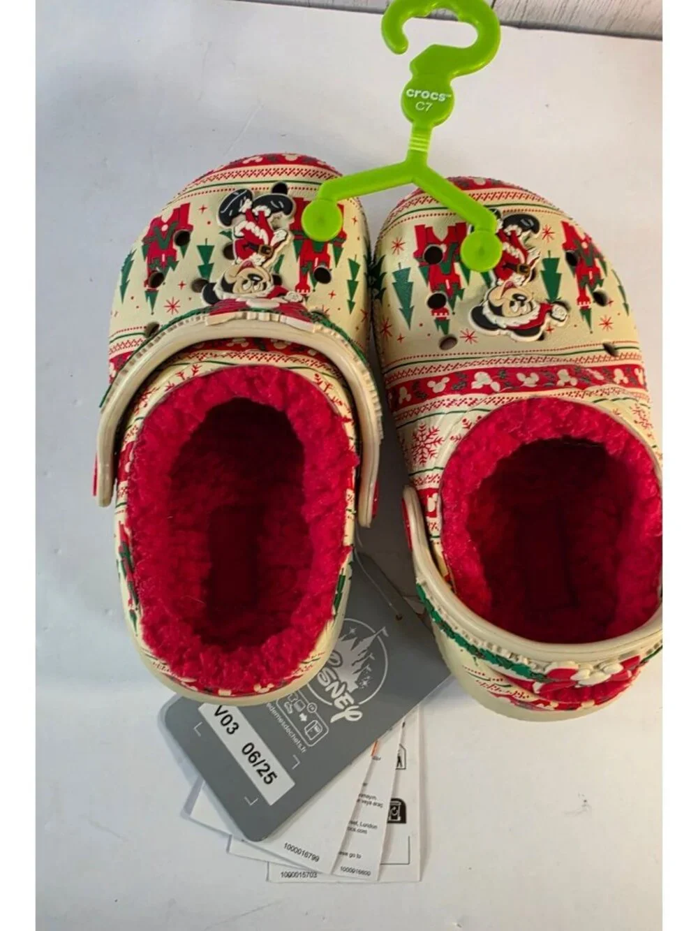 DISNEY PARKS MICKEY MOUSE CHRISTMAS LINED CROCS TODDLER CLOGS C7 FUZZY HOLIDAY N